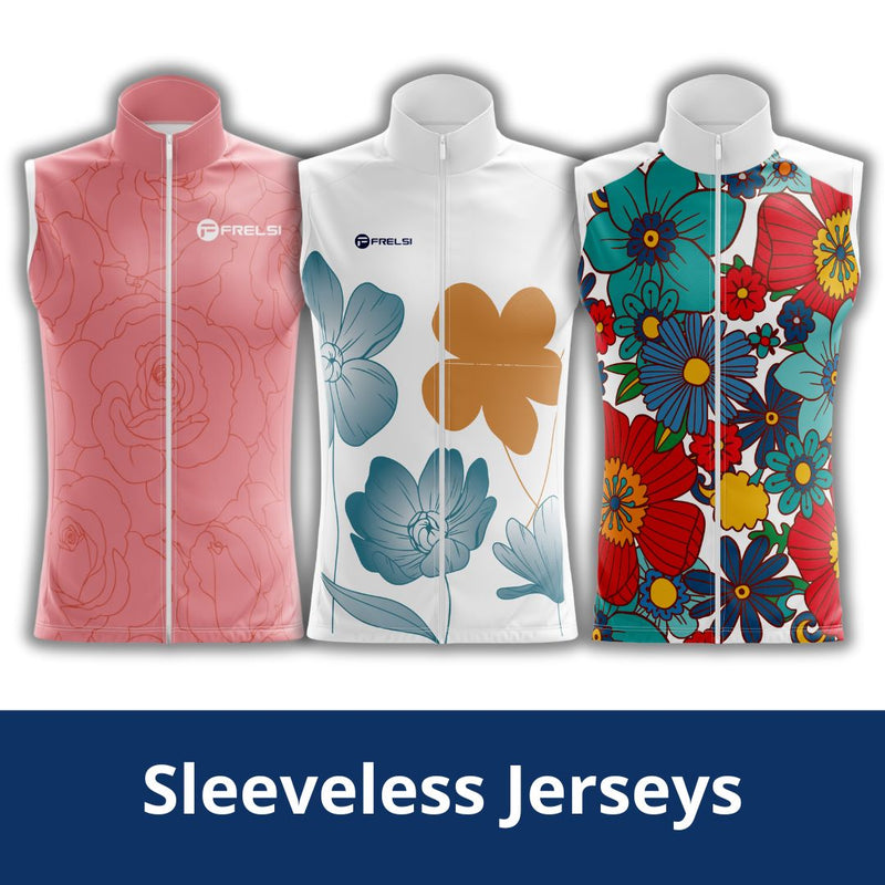 An image of an orange sleeveless cycling jersey for women