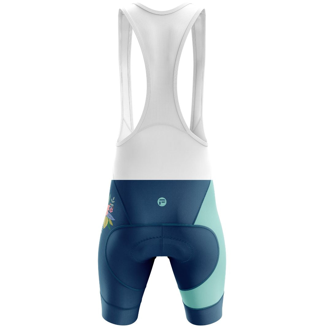 Blooming Garden Women's Cycling Kit featuring a vibrant and colorful floral design on a turquoise  background, designed for optimal comfort, breathability, and aerodynamics.
