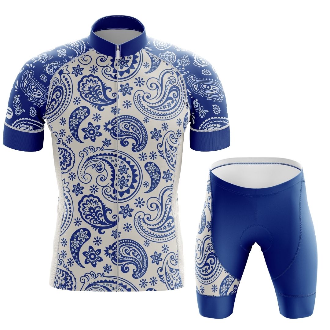 Blue Serenity Women's Cycling Kit featuring a stylish blue and white cycling jersey and matching shorts, designed for comfort, breathability, and aerodynamics