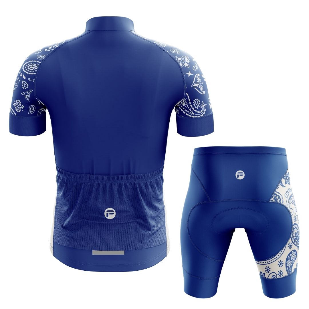 Blue Serenity Women's Cycling Kit featuring a stylish blue and white cycling jersey and matching shorts, designed for comfort, breathability, and aerodynamics