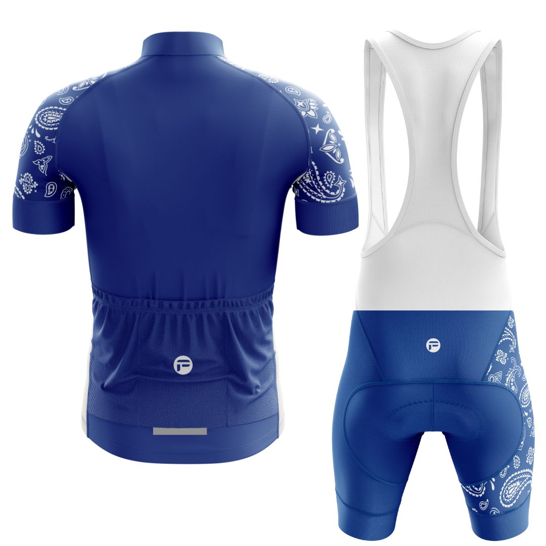 Blue Serenity Women's Cycling Kit featuring a stylish blue and white cycling jersey and matching shorts, designed for comfort, breathability, and aerodynamics
