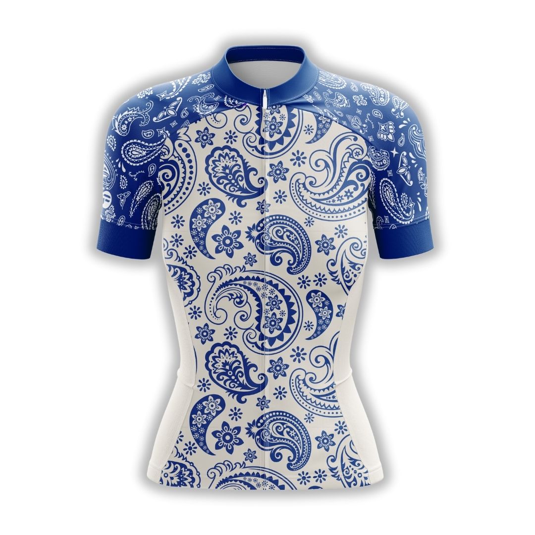 Blue Serenity Women's Cycling Kit featuring a stylish blue and white cycling jersey and matching shorts, designed for comfort, breathability, and aerodynamics