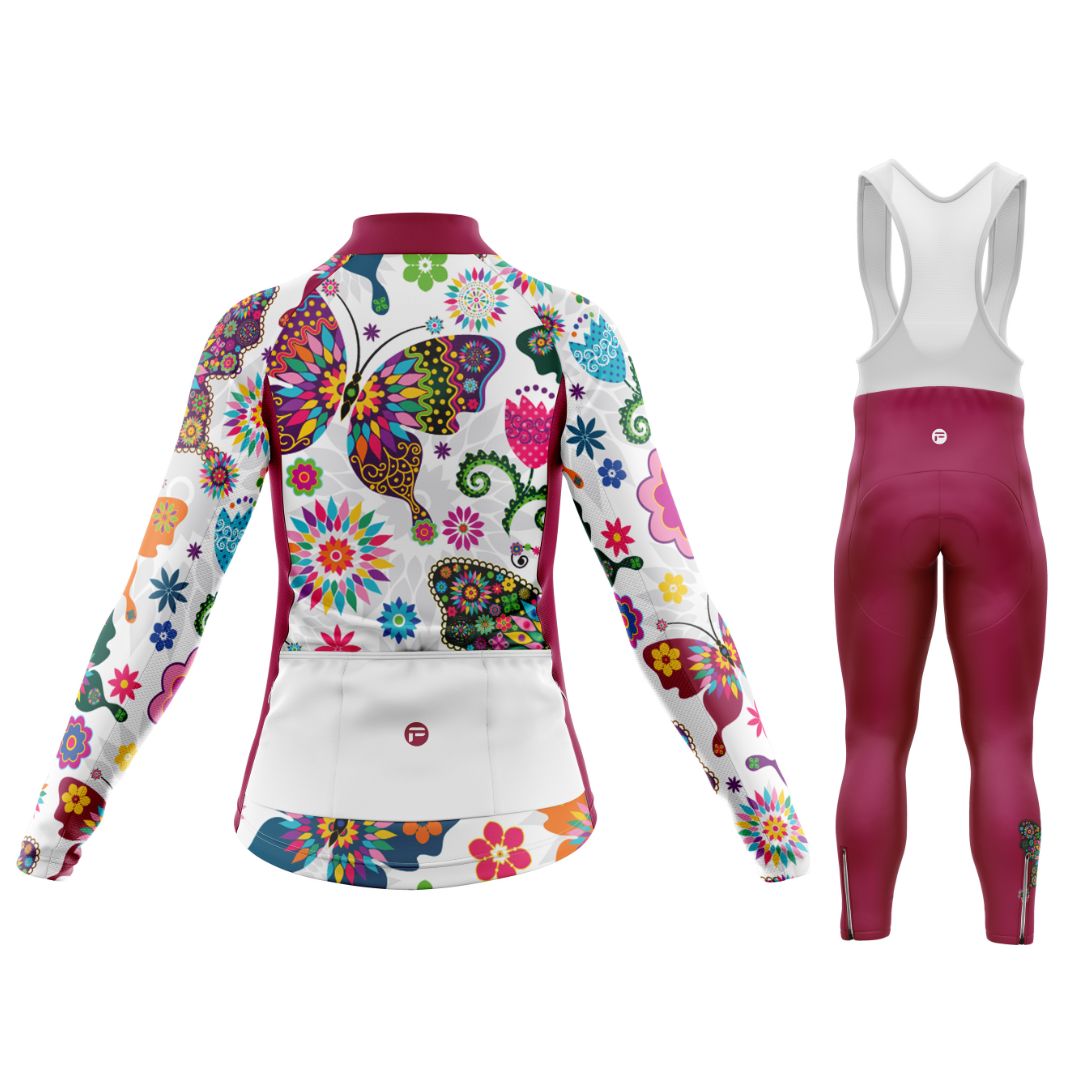 Butterfly Flutter | Women's Long Sleeve Cycling Set with bib tights back image