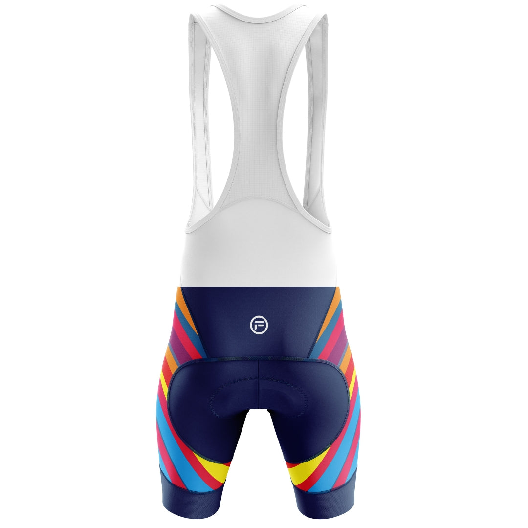 Colorful short cycling bibs for men with many colors, called 'Color Carnival'