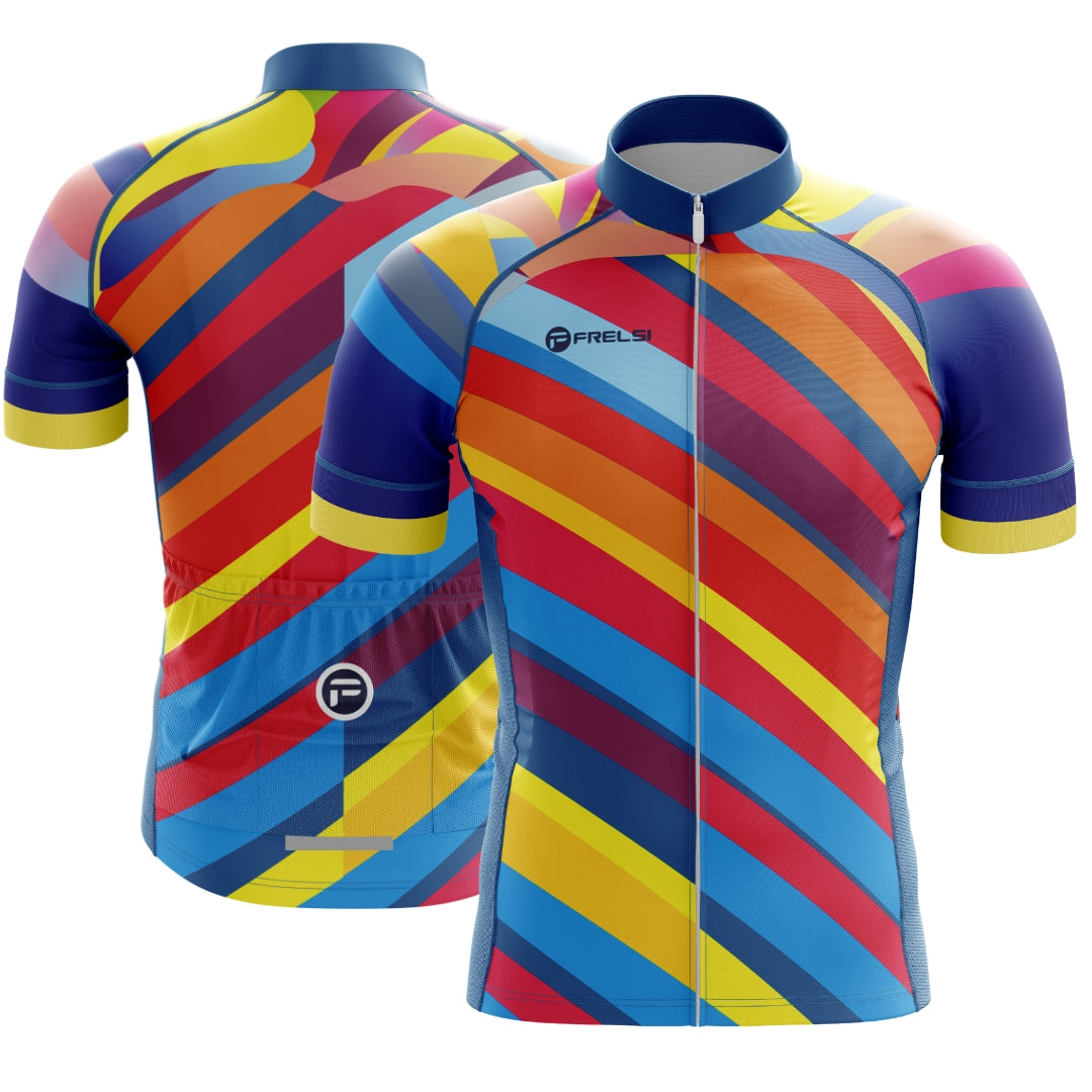 Colorful short cycling jersey for men with many colors , called 'Color Carnival'