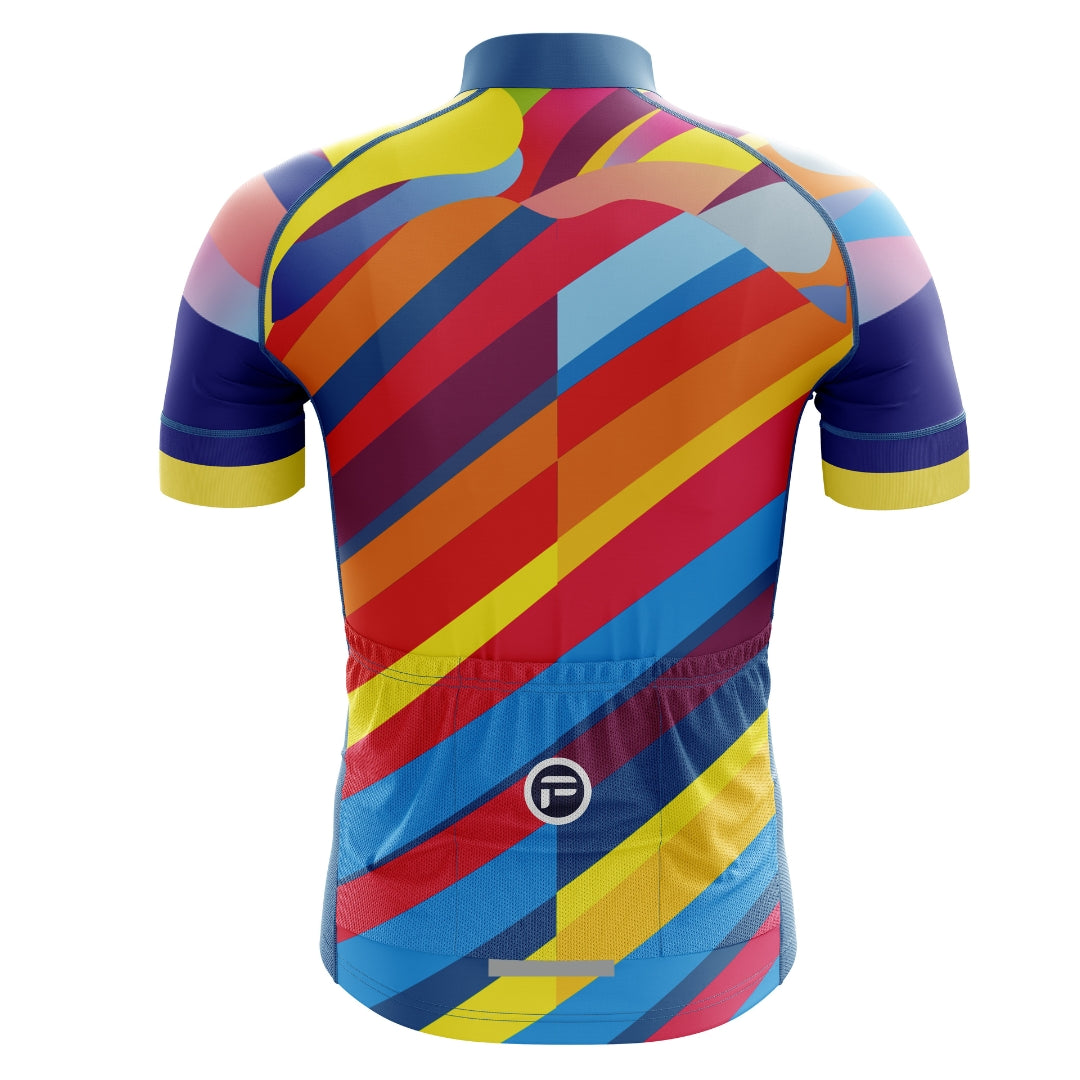 Colorful short cycling jersey for men with many colors , called 'Color Carnival'