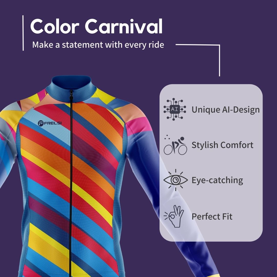 Color Carnival Men's Long Sleeve Cycling Jersey Highlights