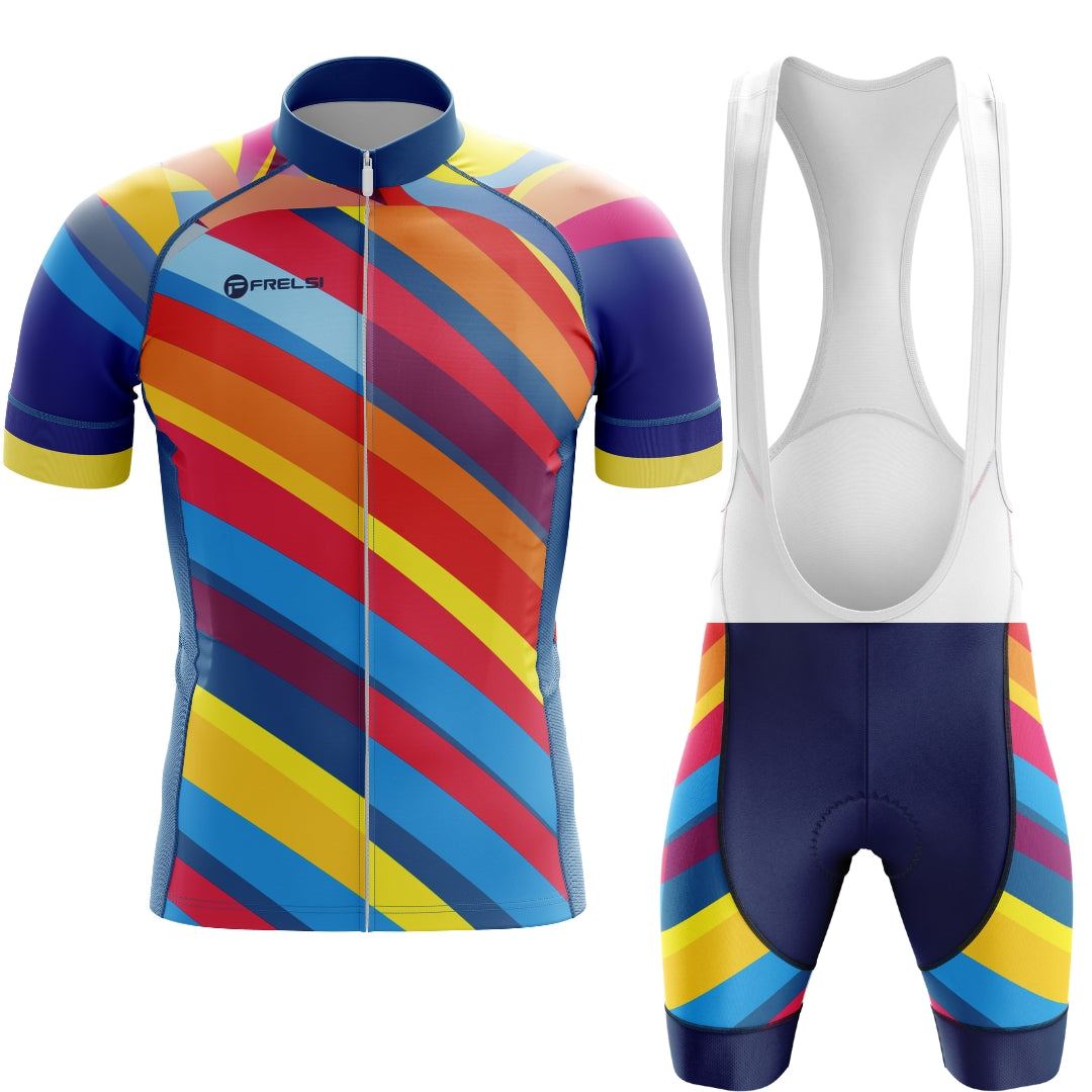 Colorful short cycling set for men with many colors, called 'Color Carnival'