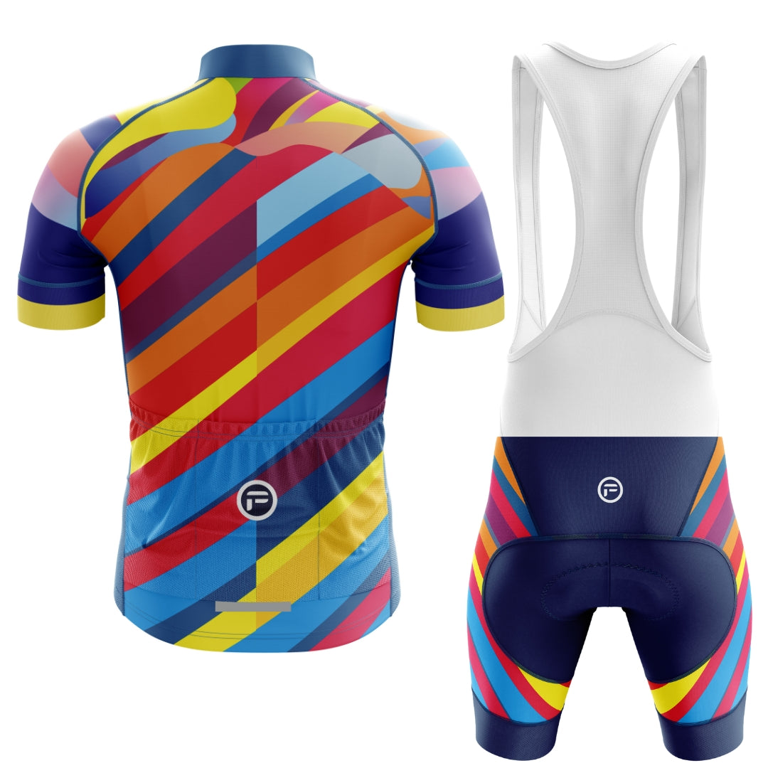 Colorful short cycling set for men with many colors, called 'Color Carnival'