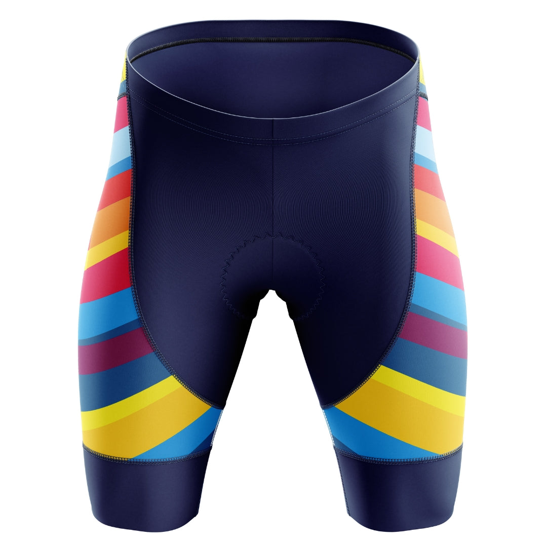 Colorful short cycling shorts for men with many colors, called 'Color Carnival'