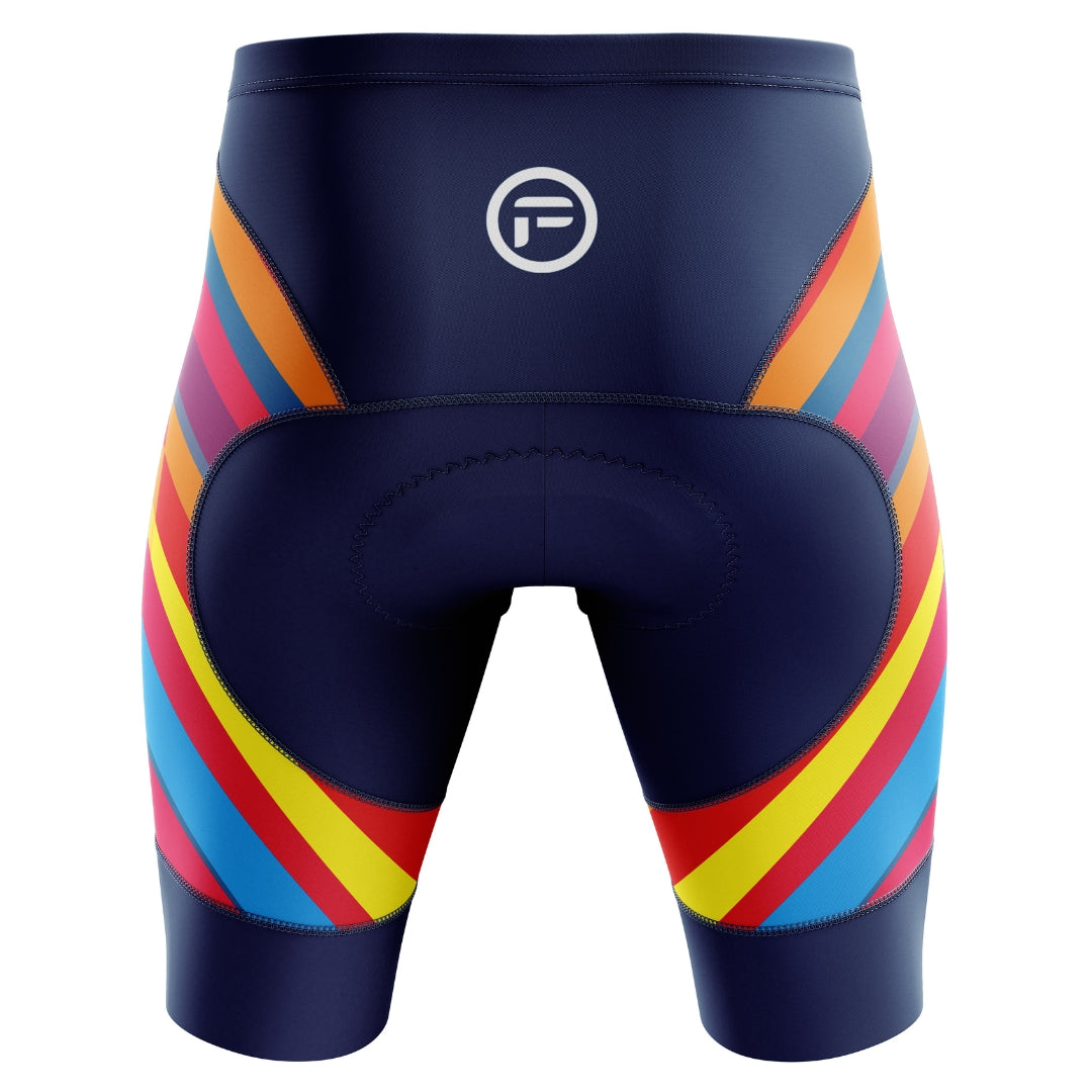 Colorful short cycling shorts for men with many colors, called 'Color Carnival'