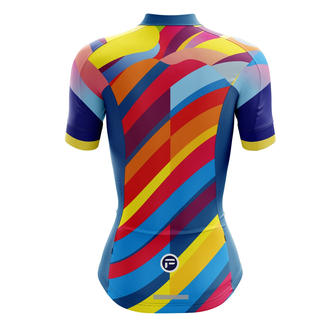 Colorful short cycling jersey for women with many colors, called 'Color Carnival'