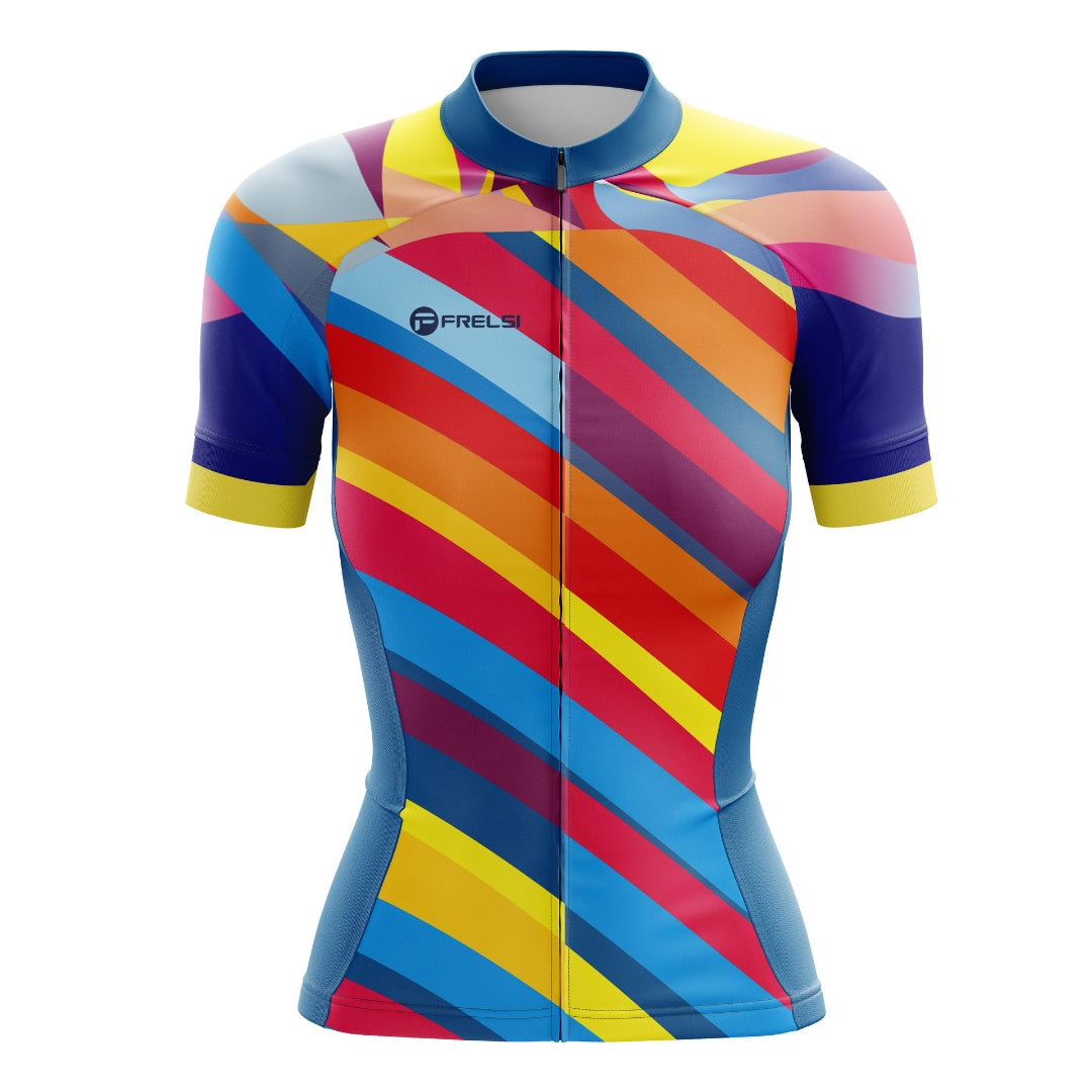 Colorful short cycling jersey for women with many colors, called 'Color Carnival'