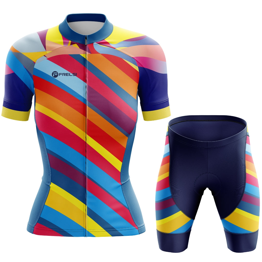 Colorful short cycling set for women with many colors, called 'Color Carnival'
