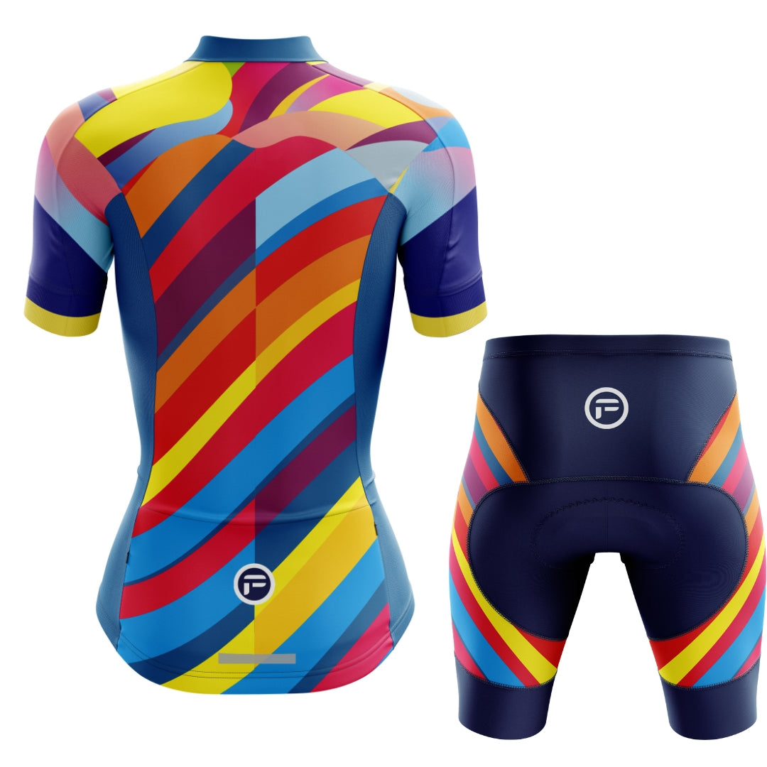 Colorful short cycling set for women with many colors, called 'Color Carnival'