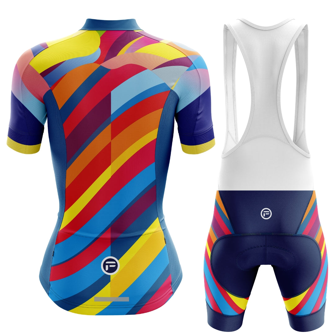 Colorful short cycling set for women with many colors, called 'Color Carnival'