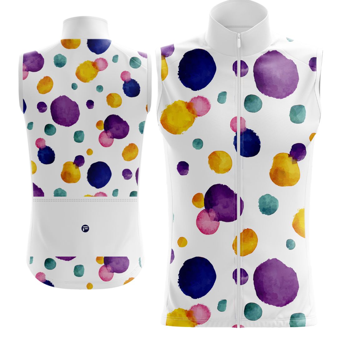 Colorful Dot Ride Sleeveless Cycling Jersey | dynamic design of vivid ink dots dancing across a white canvas