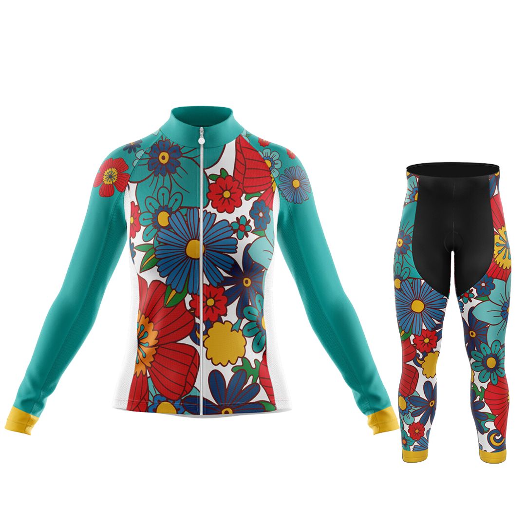Conjunto de ciclismo de manga larga para mujer con flores de colores
