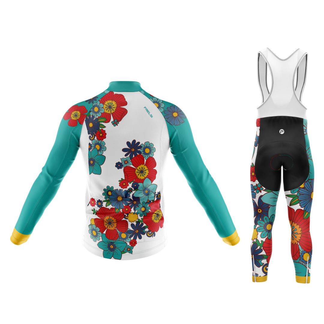 Conjunto de ciclismo de manga larga para mujer con flores de colores