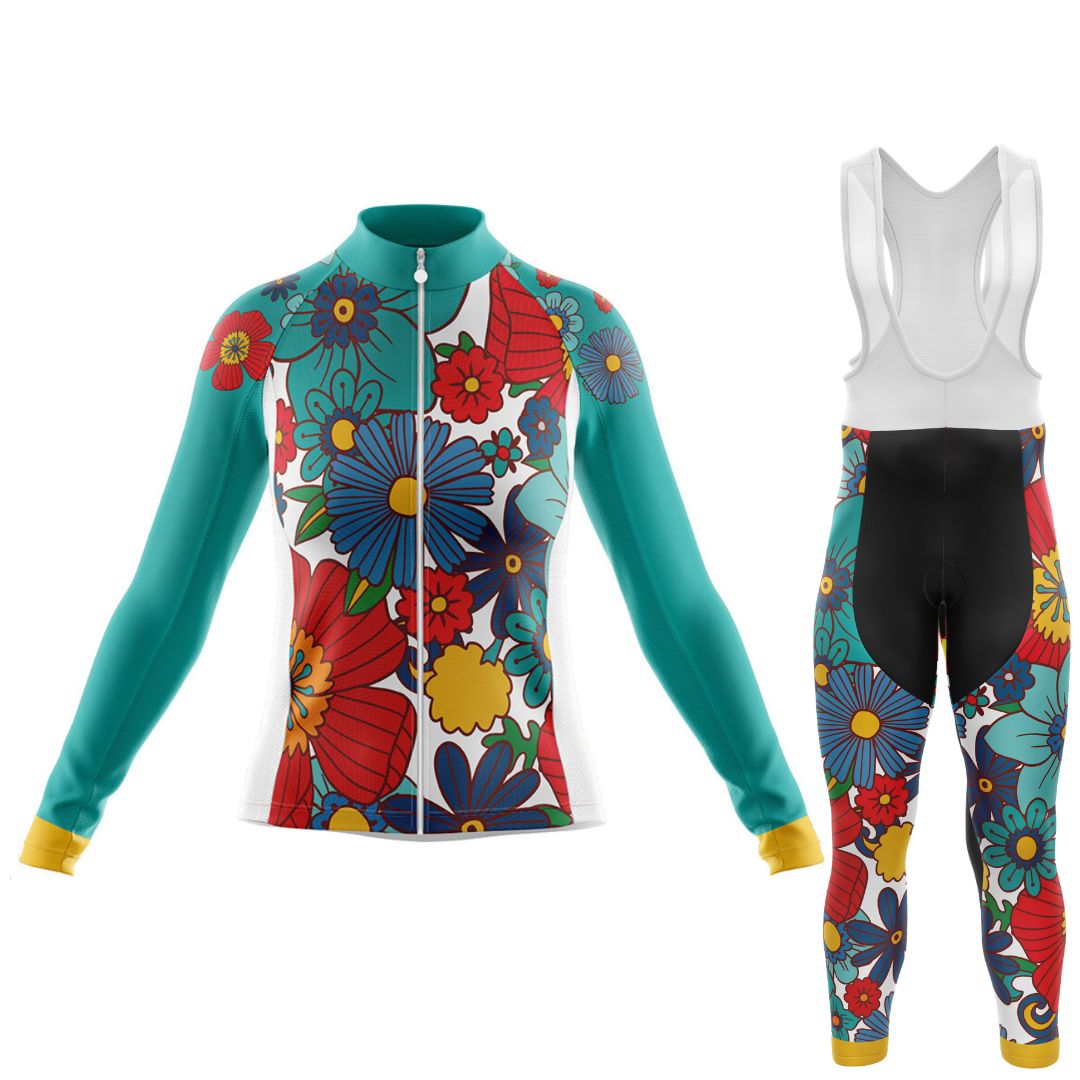Conjunto de ciclismo de manga larga para mujer con flores de colores