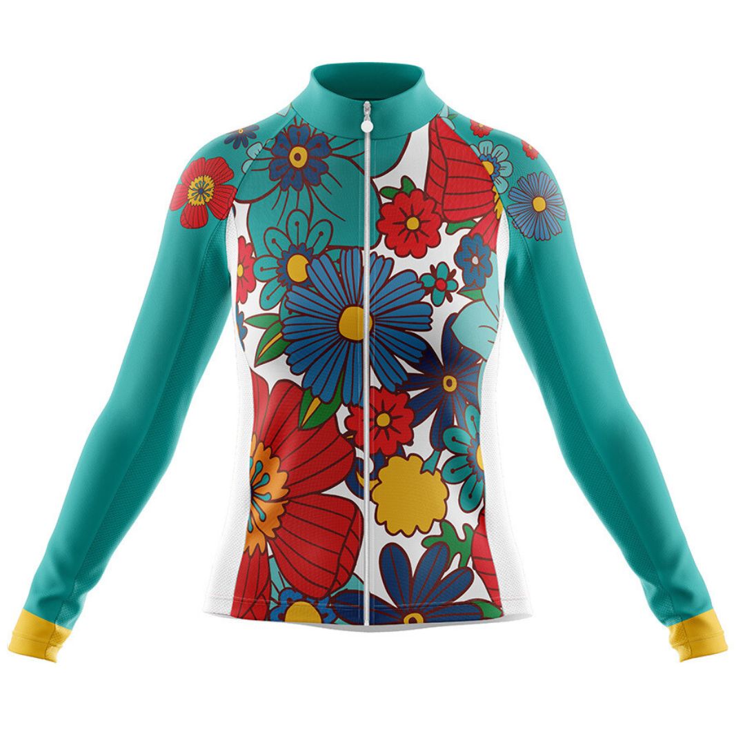 Conjunto de ciclismo de manga larga para mujer con flores de colores