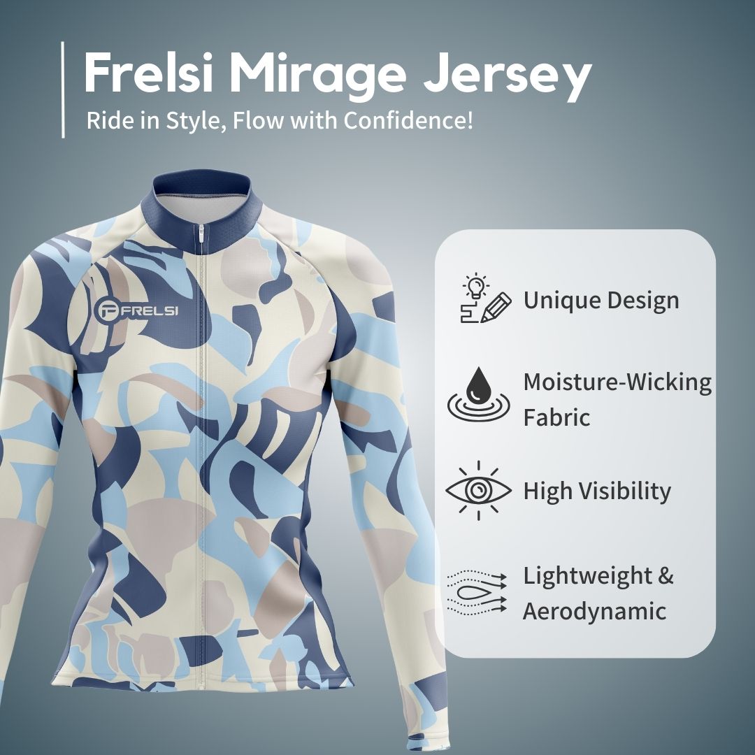 Stay comfortable and stylish with the Frelsi Mirage Women's Long Sleeve Cycling Jersey.