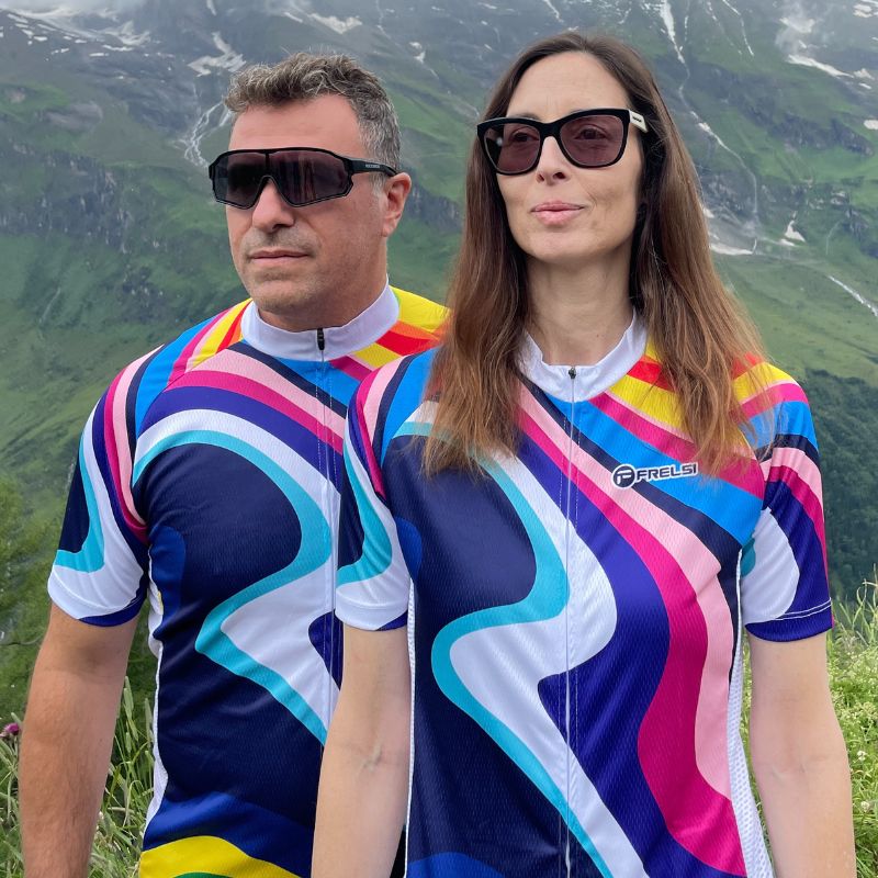 Rainbow Sprinter cycling jerseys showcasing bold, vibrant designs for standout performance and style in every ride