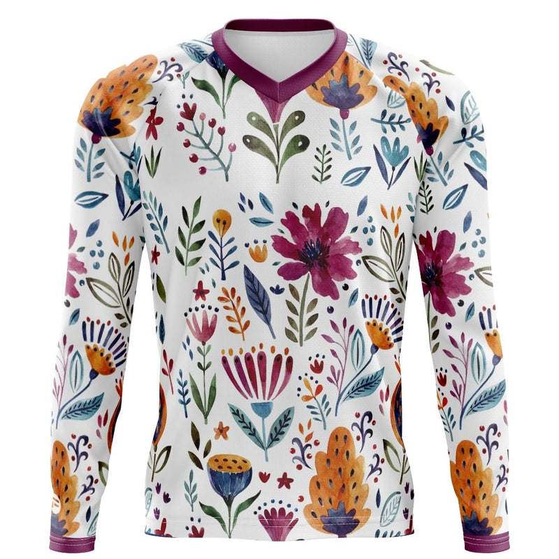 Immerse yourself in nature with the Garden Art, a long-sleeve MTB jersey with a vibrant floral print. Breathable and comfortable.