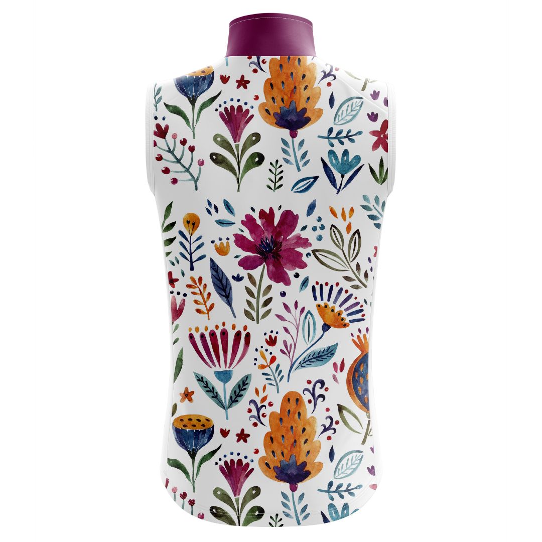 Rear View of Garden Art Sleeveless Cycling Jersey featuring vibrant floral design