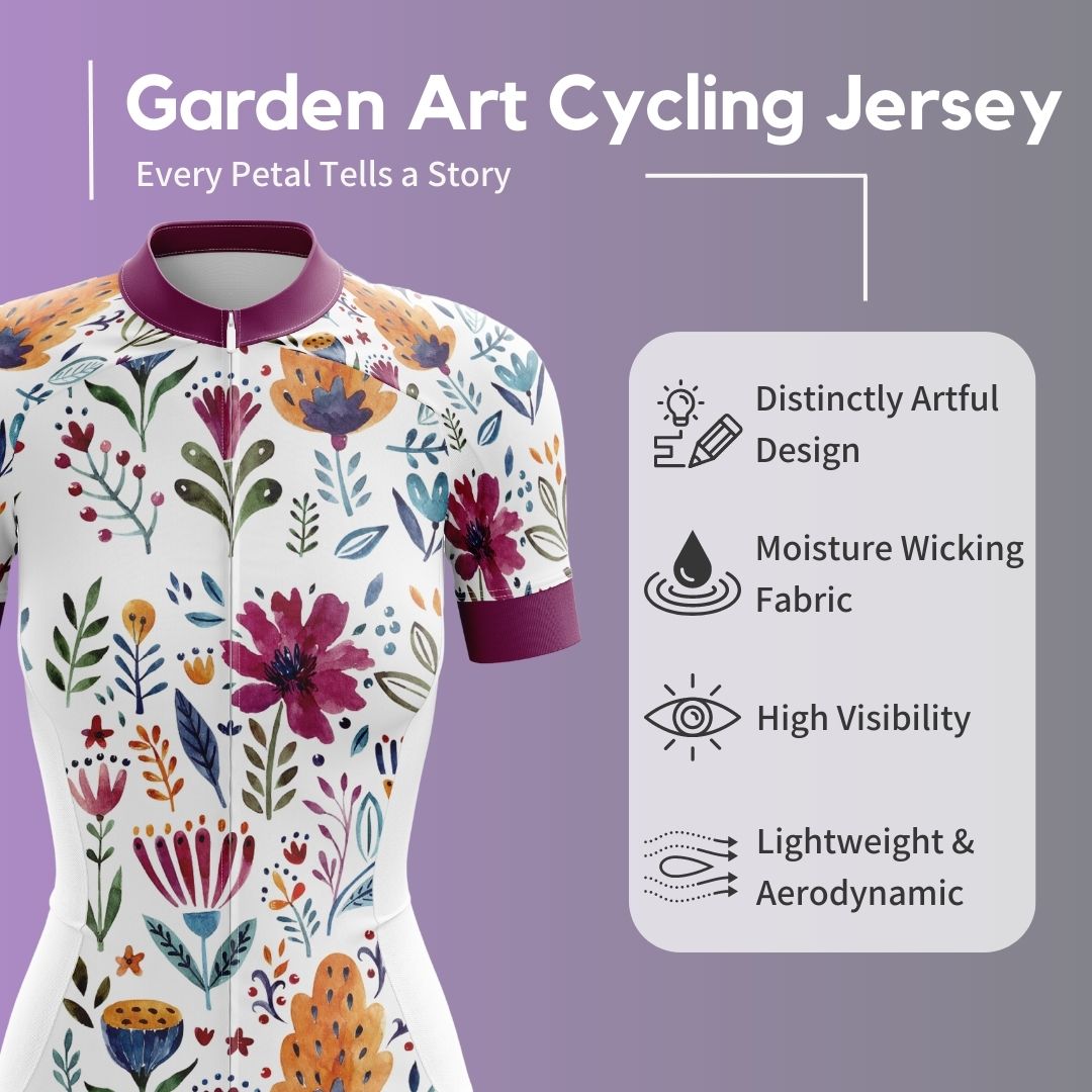 Close-up and Highlights of hand-painted flowers on Garden Art Cycling Jersey