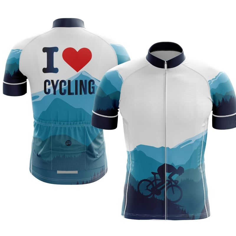 The world blurs, the sun ignites, the road sings. "I love cycling" jersey: find your rhythm, conquer every climb, feel alive on every pedal stroke.