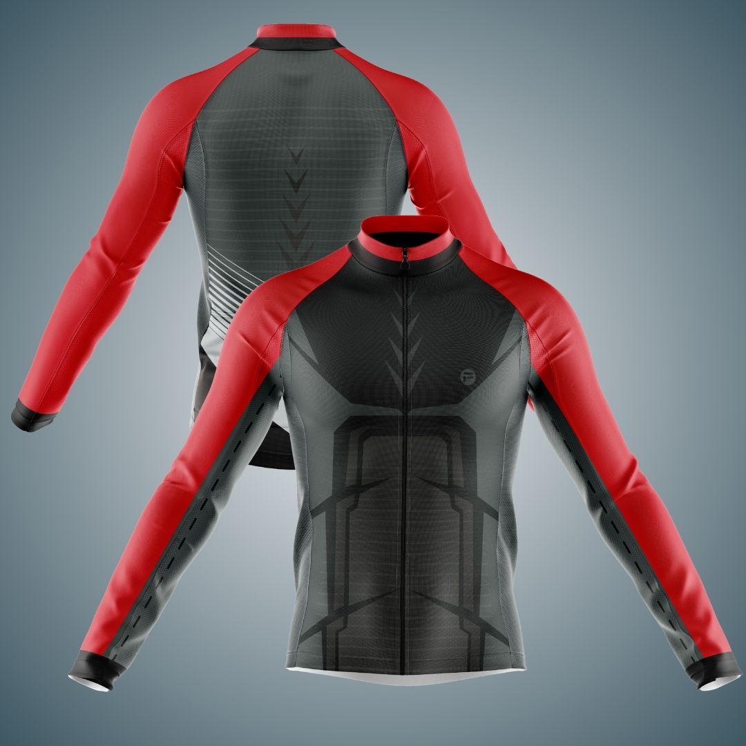 Men's Long Sleeve Cycling Jersey with strong Red & Black Colors