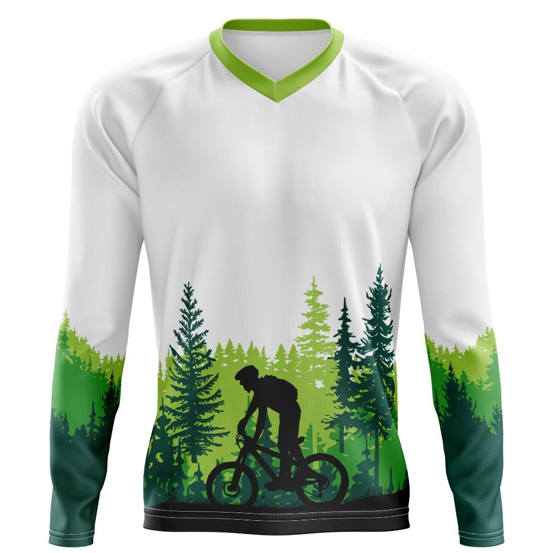 A lone cyclist rides through a sun-dappled forest, finding flow and balance in the rhythm of their movement.