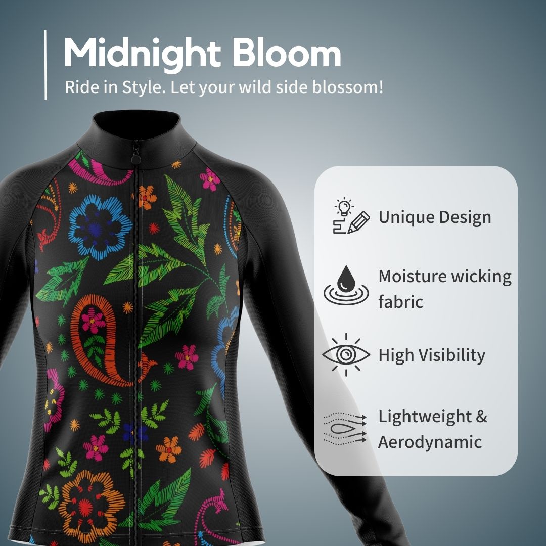 Midnight Bloom | Women's Long Sleeve Cycling Jersey Features