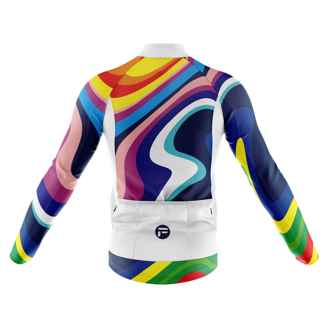 Long Colorful cycling jersey with a spectrum of hues, called 'My Rainbow Sprint'