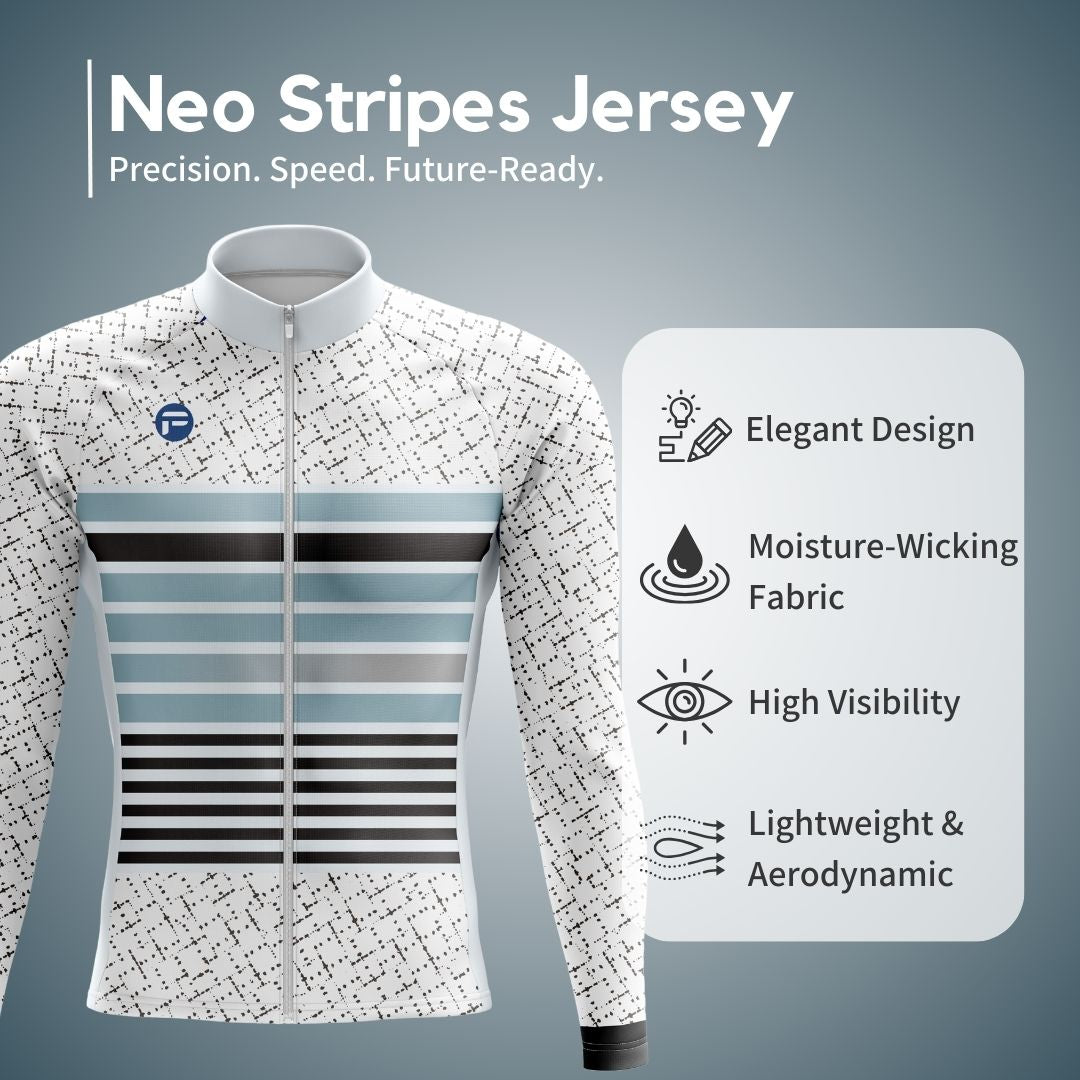 Stylish and aerodynamic men's long sleeve cycling jersey with a dynamic stripe design, crafted for speed and comfort.