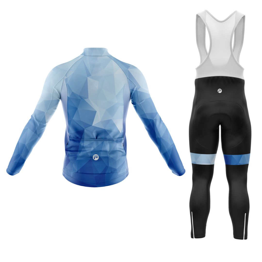 Ocean Blue | Men's Long Sleeve Cycling Set with Bib Tights Back Image