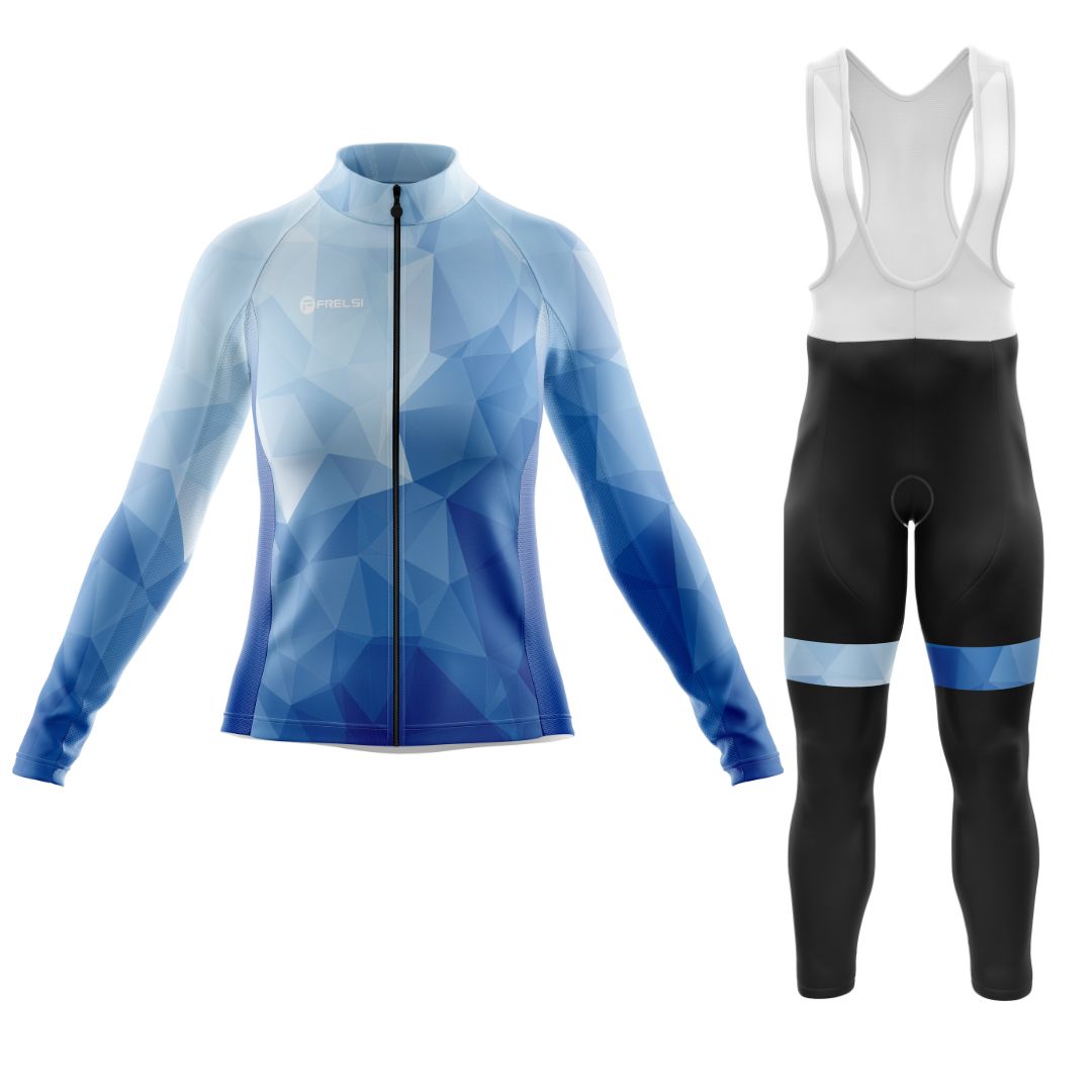 Ocean Blue | Women's Long Sleeve Cycling Set with Bibs