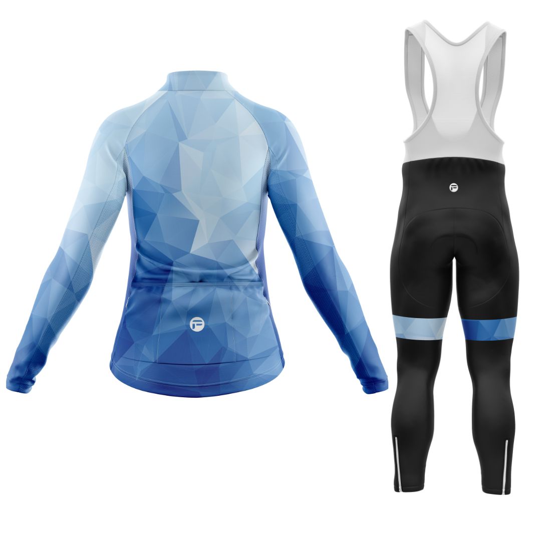 Ocean Blue | Women's Long Sleeve Cycling Set with Bib Tights