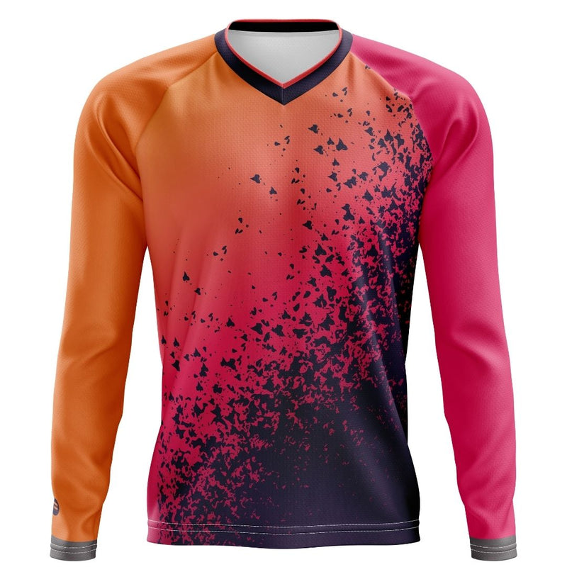 Ride with passion with the Orange Volcano, a long-sleeve MTB jersey featuring a vibrant orange design.