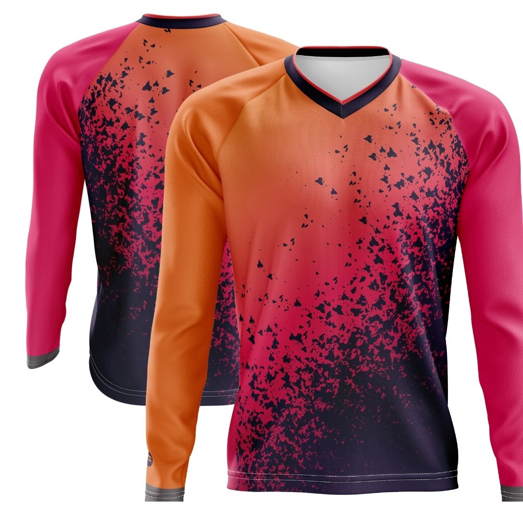 Orange Volcano: A long-sleeve MTB cycling jersey in a bold, fiery orange color.