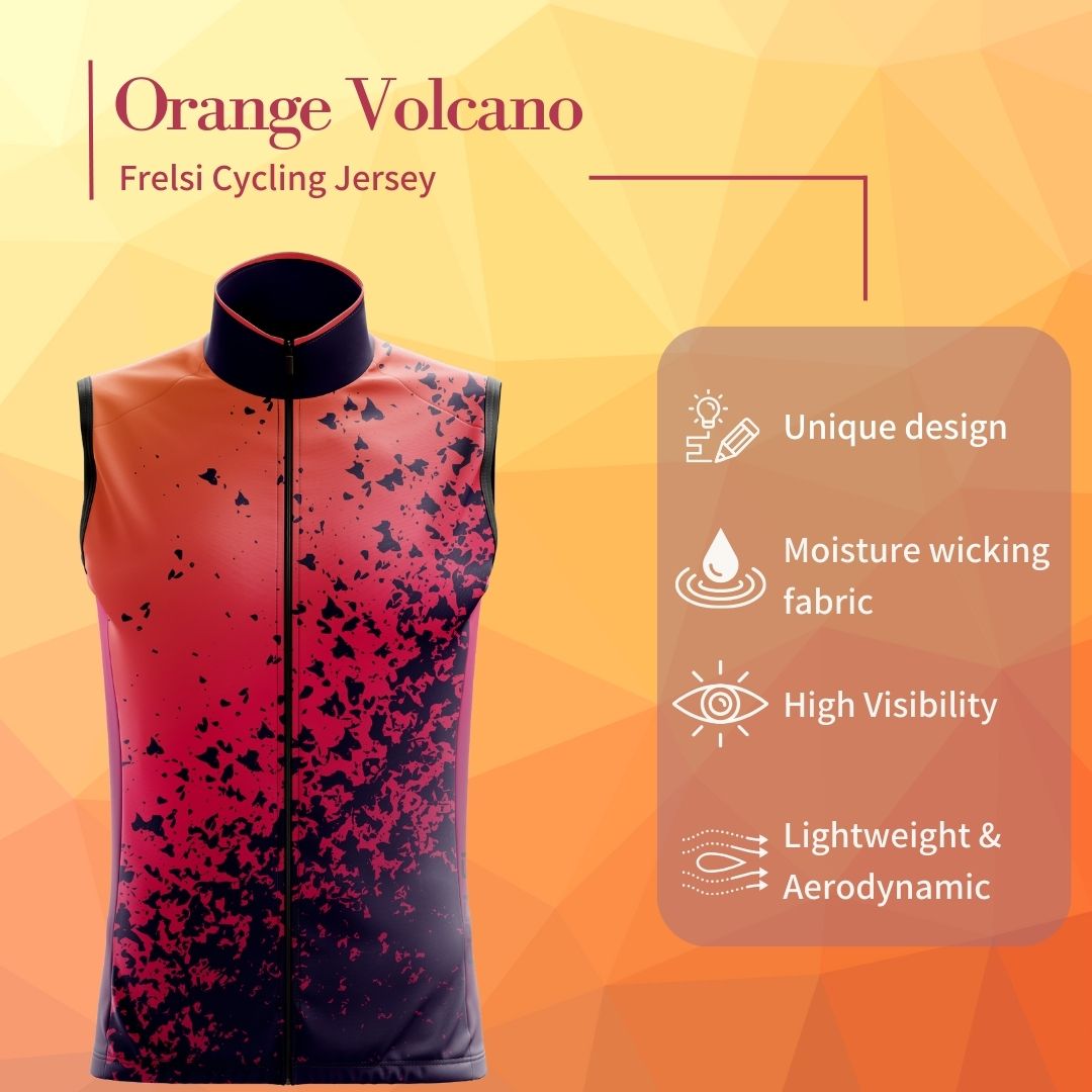 Orange Volcano: A sleeveless cycling jersey that ignites your ride with a burst of energy.