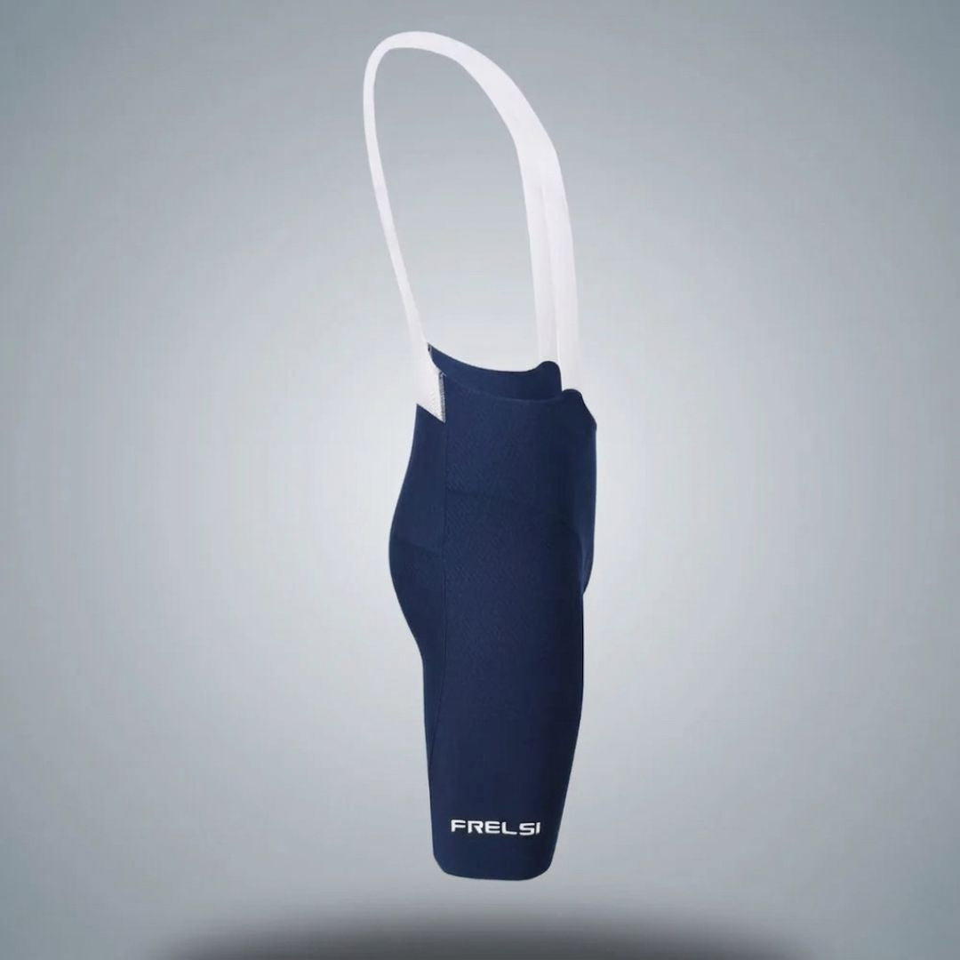 Navy blue bottle holder with white strap on a gray background