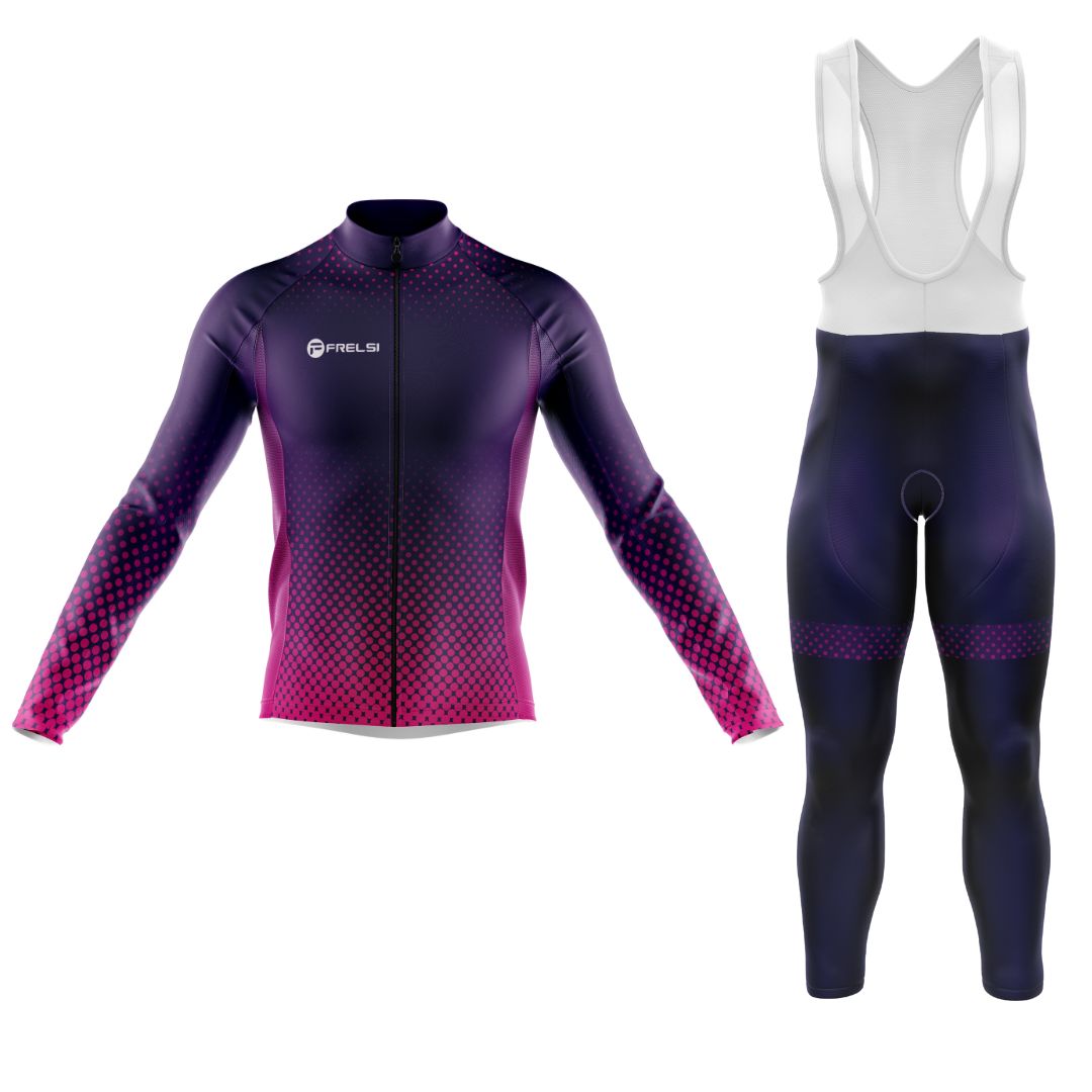 Purple Dot Ride | Men's Long Sleeve Cycling Set with Bib Tights