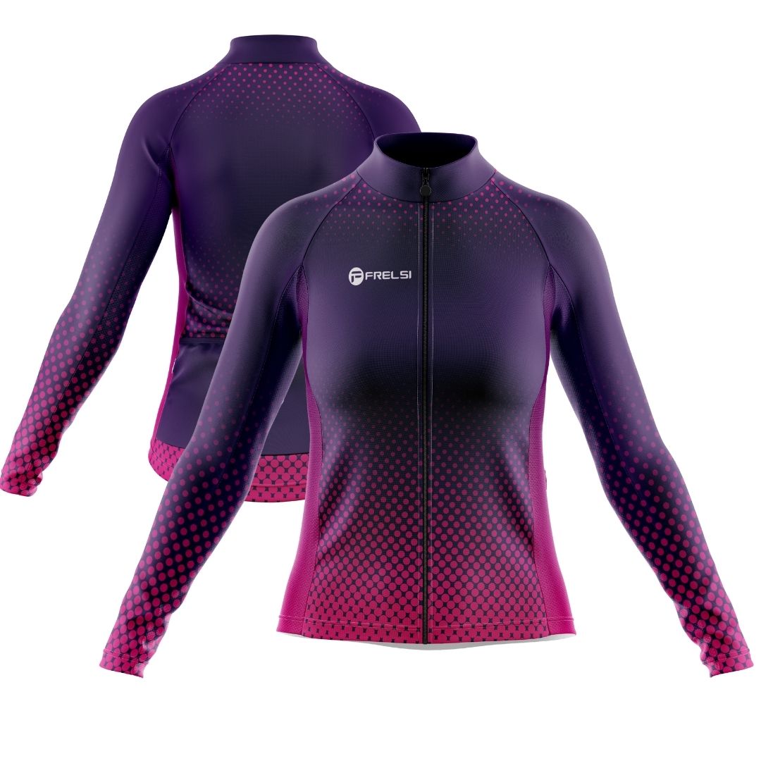 New Purple Dot Ride Women s Long Sleeve Cycling Jersey M Standard Non Fleece