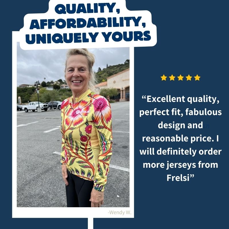 Look stylish and feel comfortable on the bike with our 5-star rated "wildflower Ride" - Top Quality and affordable Cycling Jersey