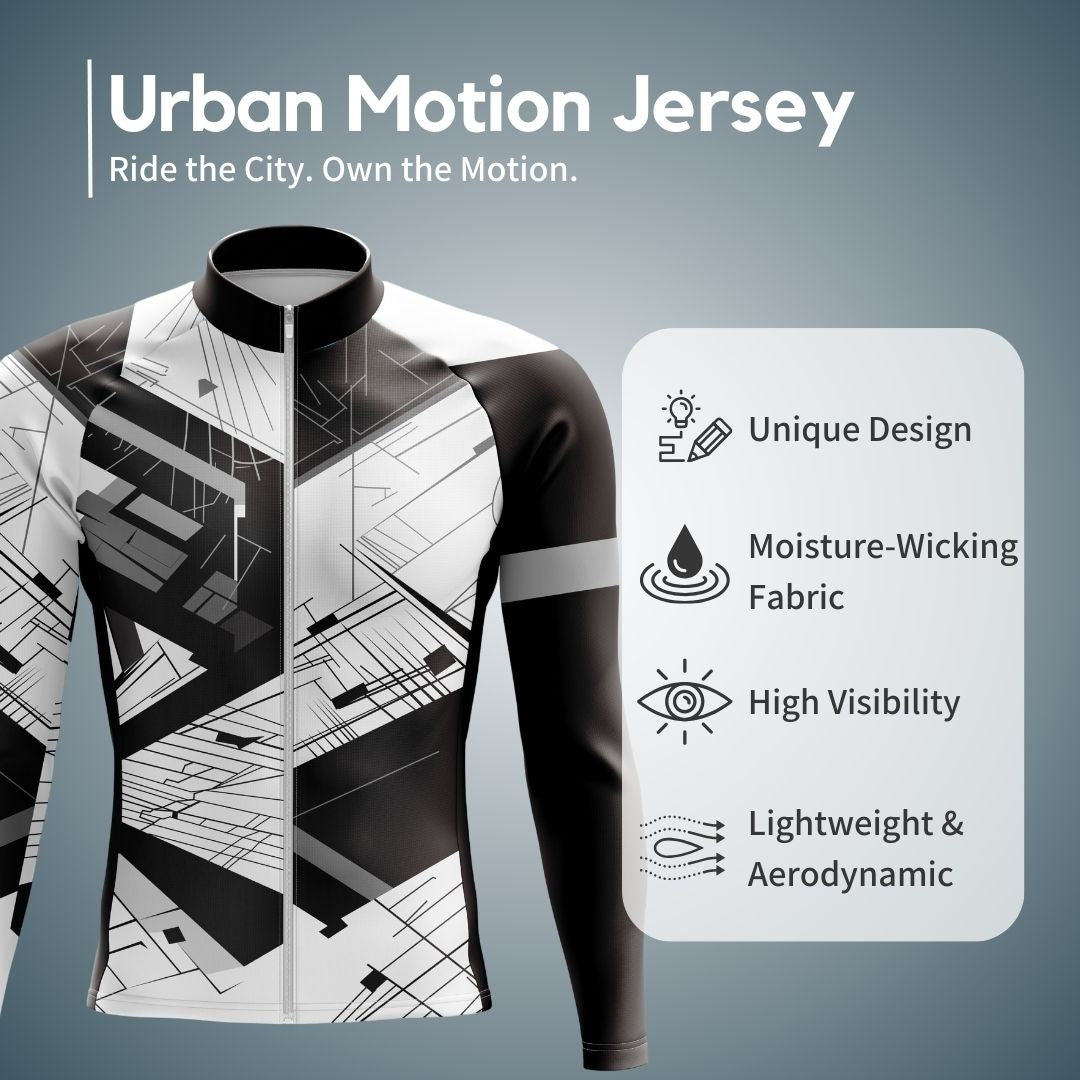 Sleek and stylish men's long sleeve cycling jersey with a modern aesthetic, designed for speed, confidence, and standout performance.