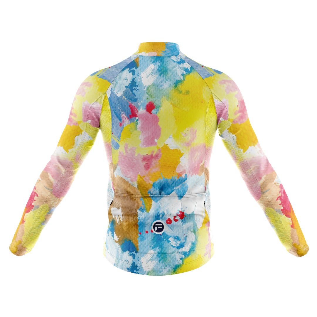 Men's Long Sleeve Cycling Jersey with Rainbow Watercolors Splash