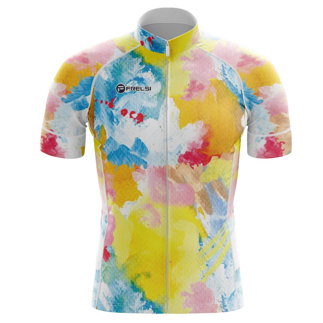 Men's Short Sleeve Cycling Jersey with Rainbow Watercolors Splash