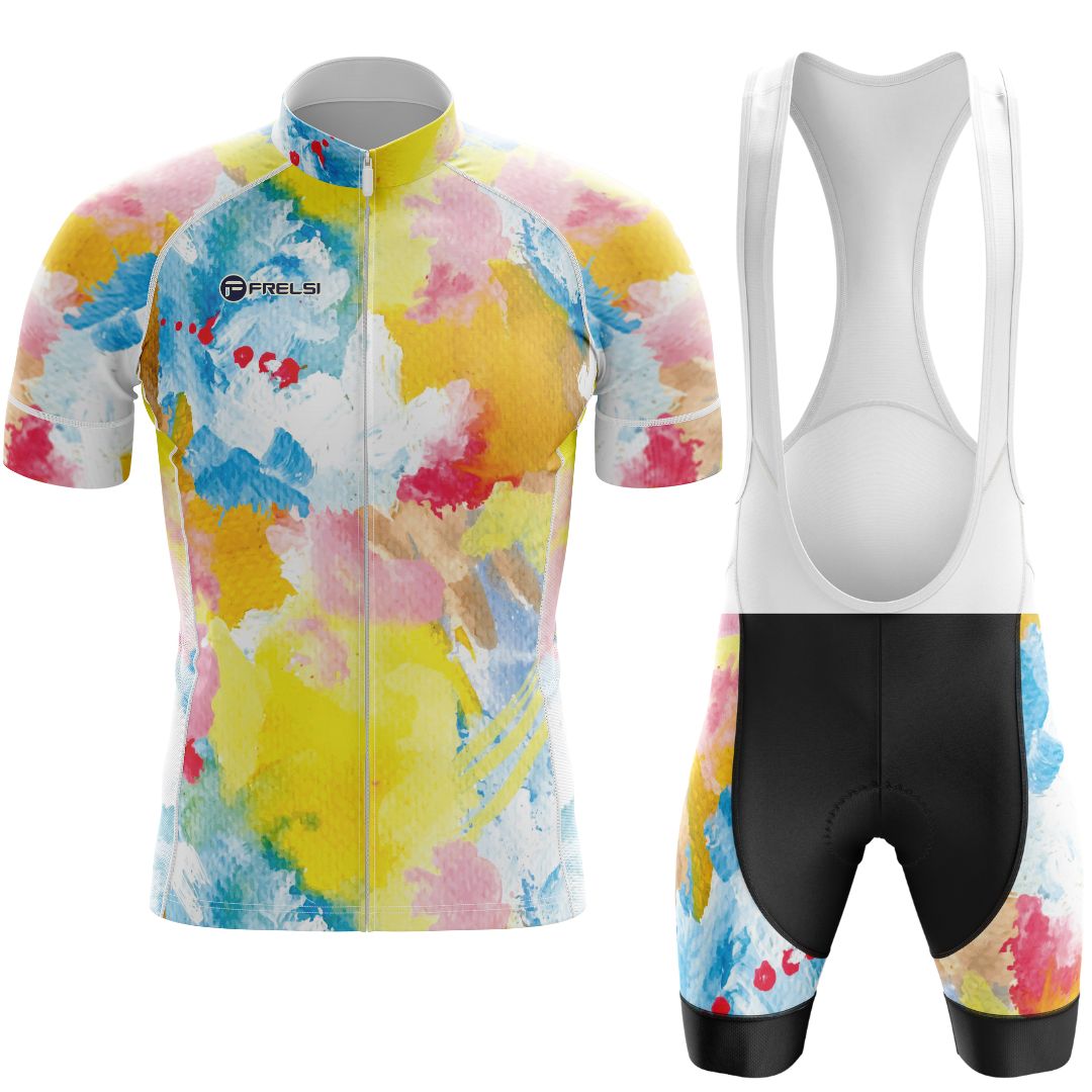 Men's Short Sleeve Cycling Set with Rainbow Watercolors Splash